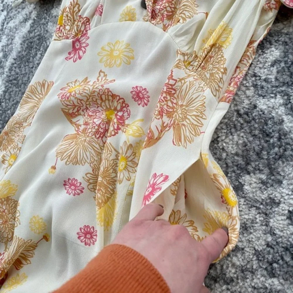 Free People Hawaii Short Sleeve Mini Dress in Cream with Floral - Picture 12 of 15